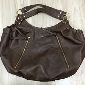 Nine West Hobo Brown Leather Shoulder Bag Purse
